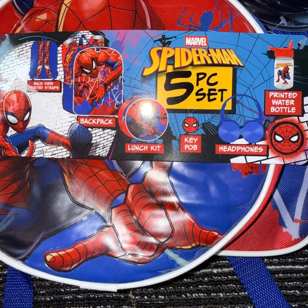 Marvel Spider-Man Backpack 5pc Set Kids NEW Backpack Lunch Headphones Bottle